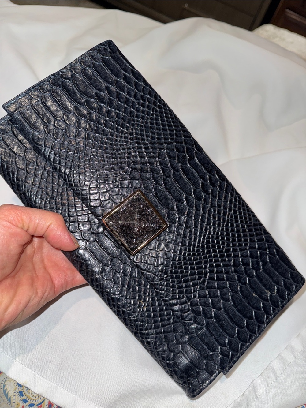 New Guess Marciano Croc Envelope Clutch Bag Black Crossbody
